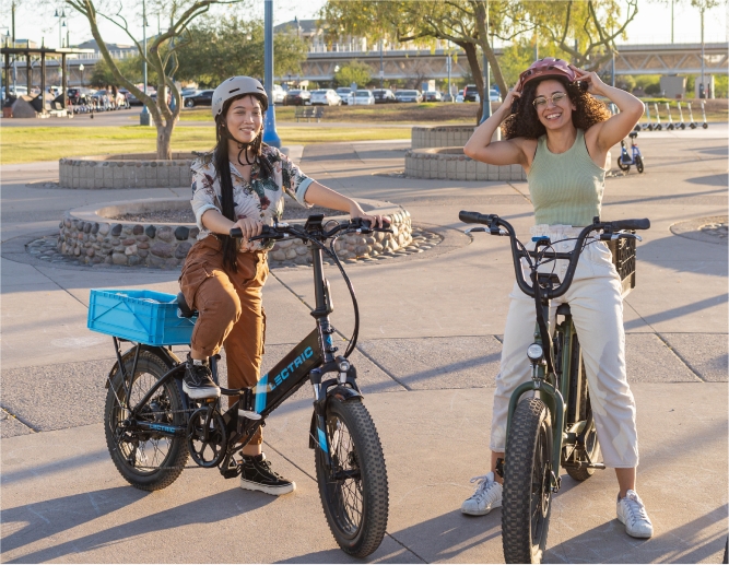 Two women on ebikes at Tempe Beach Park